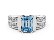 Emerald Cut Half Bezel Engagement Ring Setting for a Fancy Blue Lab-Grown Diamond | Double Row Channel Band | White Gold