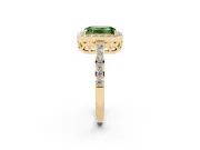Fancy Green Emerald Cut Diamond Halo Ring Set in Yellow gold with Pavé-Setting Band and Open Prong Center