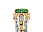 Fancy Green Radiant Cut Diamond Vintage-Inspired Milgrain Ring Set in Yellow gold with Accent Split Shank