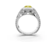 Fancy Yellow Princess Cut Diamond Bezel Ring Set in Platinum with Milgrain Accent Band