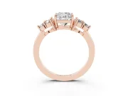 Cushion Cut Diamond Solitaire Ring Set in Rose gold with Cluster Accents on Each Side