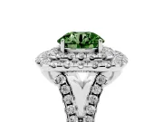 Round Halo Split Shank Engagement Ring Setting for a Fancy Green Lab-Grown Diamond | Pavé Strands | Sterling Silver