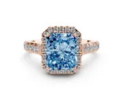 Radiant Cut Accented Halo Engagement Ring Setting for a Fancy Blue Lab-Grown Diamond | Rose Gold