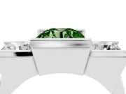 Round Channel-Set Three Stone Engagement Ring Setting for a Fancy Green Lab-Grown Diamond | Wide Flat Band | White Gold
