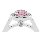 Fancy Pink Pear Cut Diamond Halo Solitaire Ring Set in White gold with Pavé Band and Bezel Setting