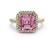 Asscher Cut Pave Halo Engagement Ring Setting for a Fancy Pink Lab-Grown Diamond | Yellow Gold