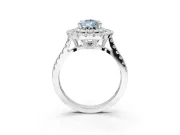 Fancy Blue Pear-Shaped Lab-Grown Diamond Double Halo Statement Ring Set in White Gold with Pavé Band