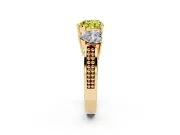 Heart-Shaped Three Stone Engagement Ring Setting for a Fancy Yellow Lab-Grown Diamond | Beaded Shoulders | Yellow Gold