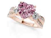 Heart-Shaped Three-Stone Pavé Twist Engagement Ring Setting for a Fancy Pink Lab-Grown Diamond | Split Shank | Rose Gold