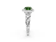 Fancy Green Heart Cut Diamond Halo Ring Set in White gold with Scrollwork Band and Prong Setting