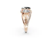 Oval Three Stone Split Shank Engagement Ring Setting for a Black Center | Matching Sides | Rose Gold