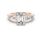 Emerald Cut Three Stone Engagement Ring Setting | Tapered Baguettes | Rose Gold