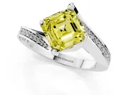 Fancy Yellow Asscher Cut Diamond Solitaire Ring Set in White gold with Intertwined Pavé Twist Band