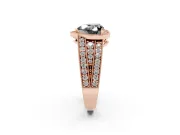 Fancy Black Heart Cut Diamond Halo Ring Set in Rose gold with Accent Split Shank and Prong Setting