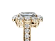 Emerald Cut Vintage Halo Engagement Ring Setting | Milgrain Channel Band | Yellow Gold