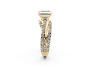 Asscher Cut Diamond Solitaire Twist Band Ring Set in Yellow gold with Pavé Setting and Prong Head