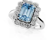 Emerald Cut Cluster Halo Engagement Ring Setting for a Fancy Blue Lab-Grown Diamond | Sterling Silver