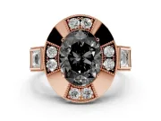Oval Milgrain Sectioned Halo Engagement Ring Setting for a Black Center | Rose Gold