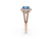Radiant Cut Scalloped Halo Engagement Ring Setting for a Fancy Blue Lab-Grown Diamond | Pear Side Stones | Rose Gold