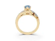 Fancy Blue Marquise Cut Diamond Halo Ring Set in Yellow gold with Marquise and Pavé Band in Prong Setting
