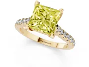 Princess Cut Hidden Halo Pave Engagement Ring Setting for a Fancy Yellow Lab-Grown Diamond | Claw Prongs | Yellow Gold