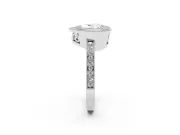 Heart Cut Diamond Halo Ring Set in White gold with Pavé Band and Milgrain-Edged Prongs