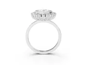 Oval Cut Diamond Halo Ring Set in White gold with Milgrain Edge and Round Prong Setting