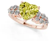Fancy Yellow Heart Cut Diamond Cluster Engagement Ring Set in Rose gold with Pavé Band and Prong Setting
