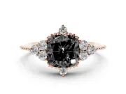 Cushion Cut Vintage Cluster Engagement Ring Setting for a Black Center | Beaded Edges | Rose Gold