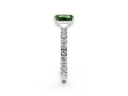 Fancy Green Emerald Cut Diamond Pavé Solitaire Ring Set in White gold with Round Band and Prong Setting