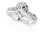 Oval Cut Diamond Solitaire Ring Set in Silver with Channel-Set Band and Prong Setting