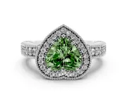 Fancy Green Heart Cut Diamond Halo Ring Set in Platinum with Round Accent Halo, Pavé Band and Prong Setting