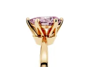 Fancy Pink Pear Cut Diamond Solitaire Engagement Ring Set in Yellow gold with Slim Tapered Solitaire Band