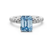 Emerald Cut Pavé Solitaire Engagement Ring Setting for a Fancy Blue Lab-Grown Diamond | Sterling Silver