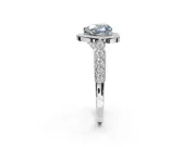 Fancy Blue Heart-Shaped Lab-Grown Diamond Milgrain Halo Solitaire Ring Set in Platinum with Bezel Set Side Stones and Pavé Band