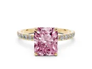 Radiant Cut Pave Solitaire Engagement Ring Setting for a Fancy Pink Lab-Grown Diamond | Pave Shoulders | Yellow Gold
