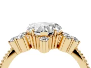 Heart-Shaped Vintage Cluster Engagement Ring Setting | Beaded Edges | Yellow Gold