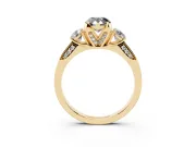 Pear-Shaped Hidden Halo Three Stone Engagement Ring Setting for a Black Center | Yellow Gold