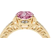 Cushion Cut Floral Pavé Engagement Ring Setting for a Fancy Pink Lab-Grown Diamond | Yellow Gold