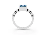 Fancy Blue Princess Cut Diamond Vintage-Inspired Milgrain Ring Set in Platinum with Marquise Stations of Round Accents