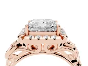 Princess Cut Diamond Halo Ring Set in Rose gold with Scrollwork Band and Prong Setting