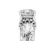 Cushion Cut Diamond Filigree Halo Engagement Ring Set in White gold with Prong Setting