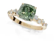 Cushion Cut Graduated Solitaire Engagement Ring Setting for a Fancy Green Lab-Grown Diamond | Yellow Gold