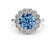 Round Scalloped Cluster Halo Engagement Ring Setting for a Fancy Blue Lab-Grown Diamond | Plain Band | Platinum