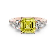 Asscher Cut Three Stone Engagement Ring Setting for a Fancy Yellow Lab-Grown Diamond | Pave Shoulders | Rose Gold