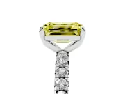 Fancy Yellow Emerald Cut Diamond Pavé Solitaire Ring Set in Platinum with Round Band and Prong Setting