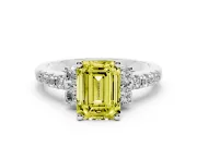 Emerald Cut Side Stone Engagement Ring Setting for a Fancy Yellow Lab-Grown Diamond | Pave Band | Sterling Silver