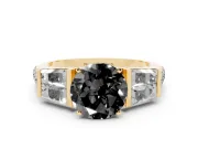 Round Channel Set Baguette Engagement Ring Setting for a Black Center | Yellow Gold