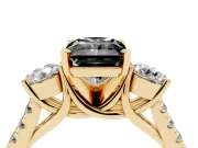 Fancy Black Three-Stone Radiant Cut Diamond Pavé Band Ring Set in Yellow gold with Prong-Set Trio