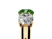 Cushion Cut Three Stone Engagement Ring Setting for a Fancy Green Lab-Grown Diamond | Basket Prong Heads | Yellow Gold